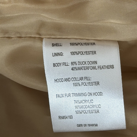 Calvin Klein Womens Fitted Down Puffer Jacket Size M Tan Faux Fur Hood Outdoor - Picture 11 of 12